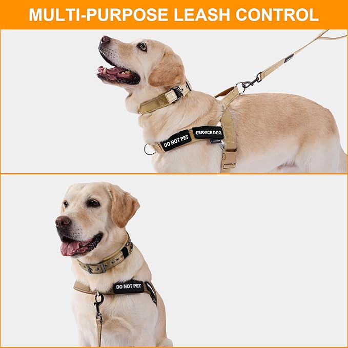 Annchwool No Pull Dog Harness, Collar & Leash Set|Reflective Dog Harness+Heavy Duty Dog Collar+Dog Leash with Double Handle & Car Seatbelt Clip|Easy for Walking Medium Large Size Dogs(Brown,L)