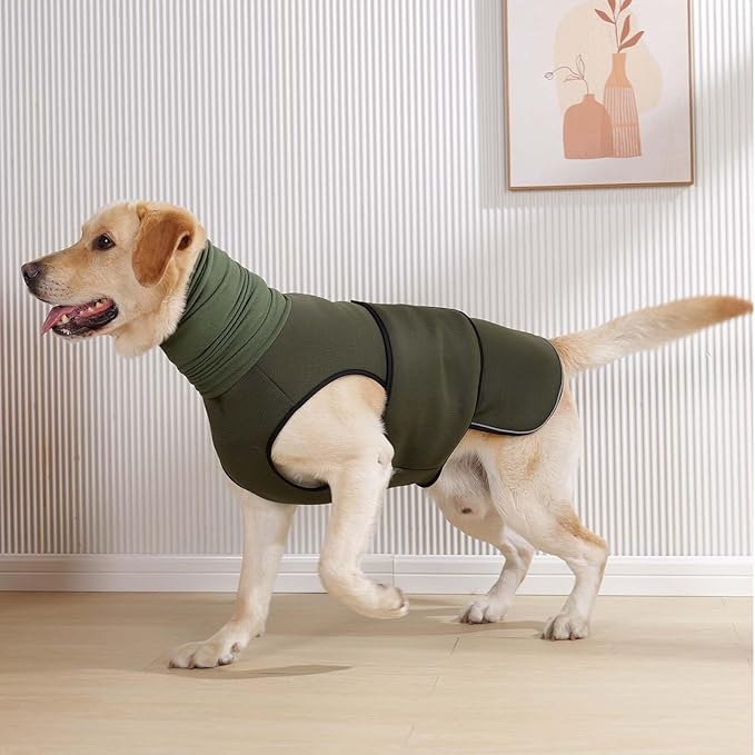 ROZKITCH Dog Anxiety Calming Hoodie, Jacket for Fireworks & Travel, Breathable Dog Shirt with Noise Block & Ear Protection Design ArmyGreen XL