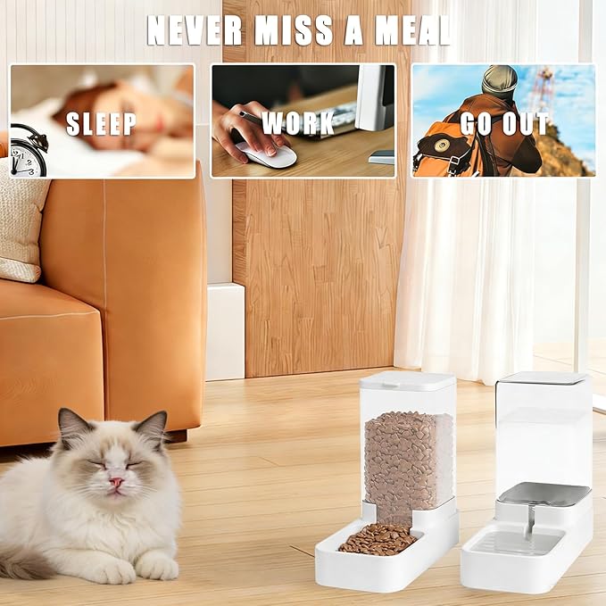 Automatic Cat Feeder and Water Dispenser Set, Automatic Dog Feeder and Dog Water Dispenser for Dogs Cats Pets Animals Large Capacity