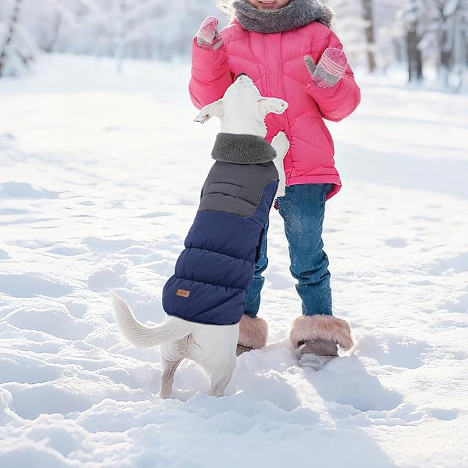EMUST Small Dog Coat, Thick Warm Dog Fleece Jacket, Windproof Waterproof Pet Apparel for Small Medium Large Dogs, Puppy Sweater Clothes for Small Dogs with Furry Collar, Dark Blue S
