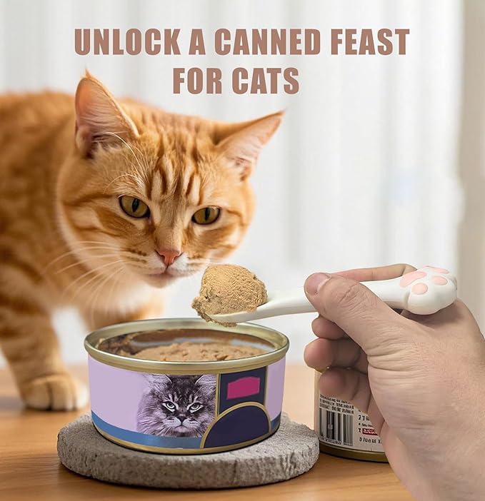 4-Piece Cat Food Spoon & Cat Food Spatula–Silicone Cat Dog Can Opener-Effortlessly Opens Cans|Precise Stirring & Feeding | Easy to Clean | Ideal for Dog & Cat Feeding Cans,2pc Gray and 2pc White