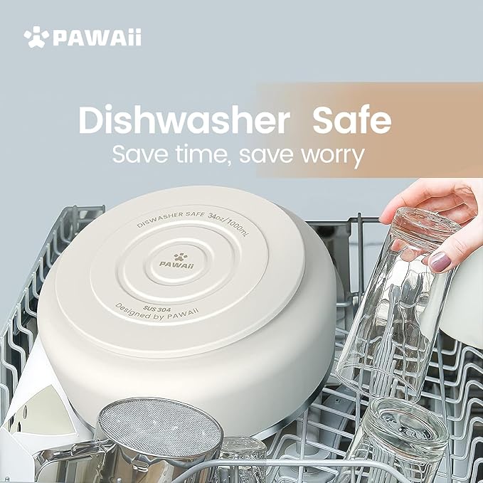 Pawaii Dog Food and Water Bowl with Non - Slip Rubber Base, Metal Insulated Stainless Steel Dog Bowls with ID Tag, Double - Wall, Durable and Dishwasher - Safe for All Dogs (34oz)