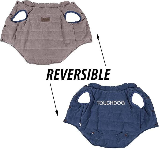 TOUCHDOG 'Waggin Swag' Fashion Designer Reversible 3M Insulated Pet Dog Coat Jacket, X-Large, Blue / Grey