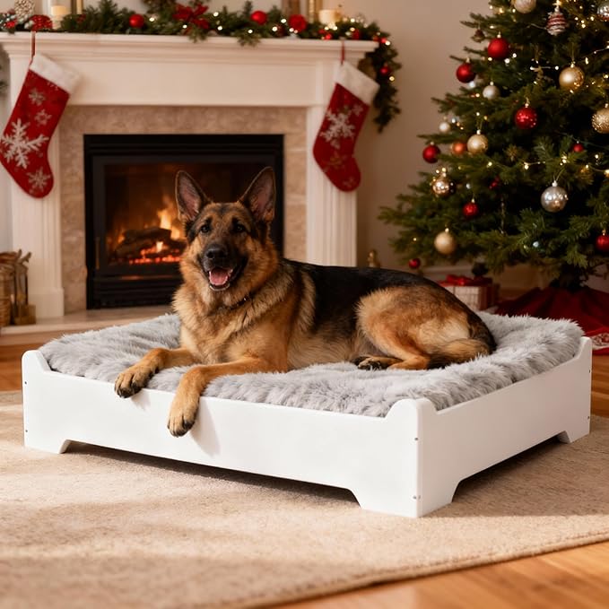 Elevated Dog Bed,38×29 Inch Extra Large Raised Dog Couch with Cover, White XL Supports up to 90lbs