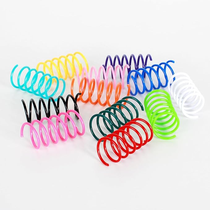 FAXLEVY 100 Pack 10 Colors Cat Spring Toys, Plastic Spiral Spring Cat Toys for Indoor Cats, Colorful Interactive Toy for Kittens, Cat Exercise Toys for Active Play