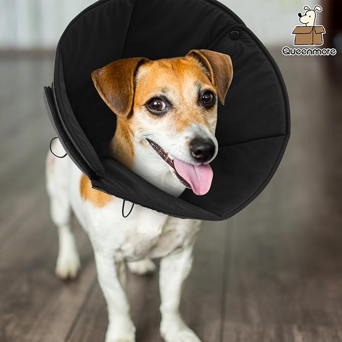 Queenmore Dog Cones for Small Dogs, Soft Cone for Dogs After Surgery, Adjustable Comfy Cone for Dogs & Cats, Comfortable Pet Cone After Surgery for Wound Healing, Grey S