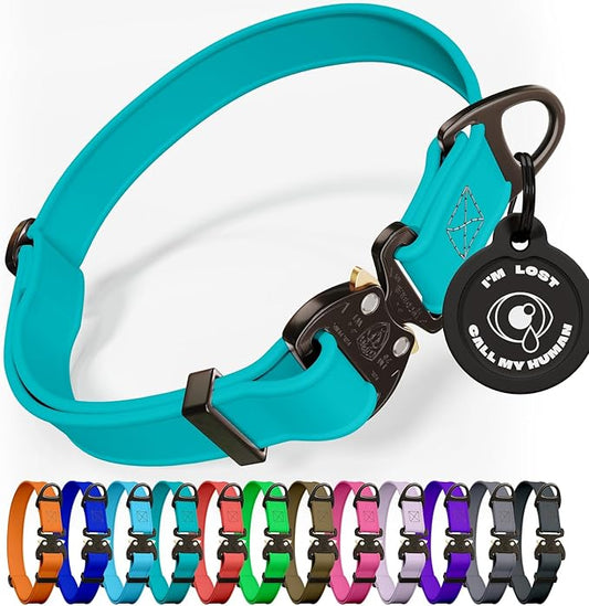Biothane Dog Collar with Cobra Buckle - Made in USA - QR Code Dog Tag ID Included - Adjustable Heavy Duty Dog Collars for Medium Large Dogs - Waterproof Military Grade Tactical Collar for Dogs
