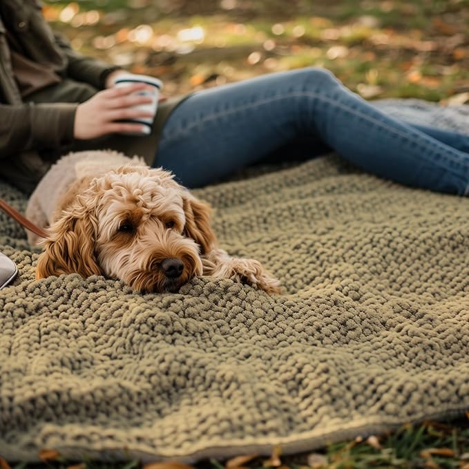 Muddy Mat® Dog Blanket - Chenille Water Absorption Blanket for Bed & Couch Cover for Dogs Washable, Anti-Slip Soft and Durable Furniture Protector for Dogs - Beige 52"x72"