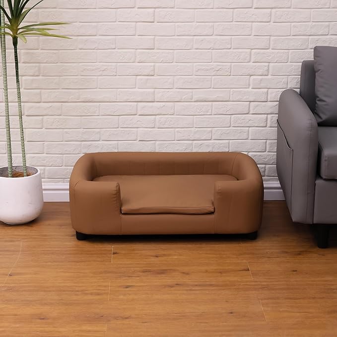 37-Inch Modern Pet Sofa with PU Scratch-Resistant Fabric and Adjustable Legs, Elevated Dog Couch for Small and Medium Dogs, Comfortable Dog Sofa Bed