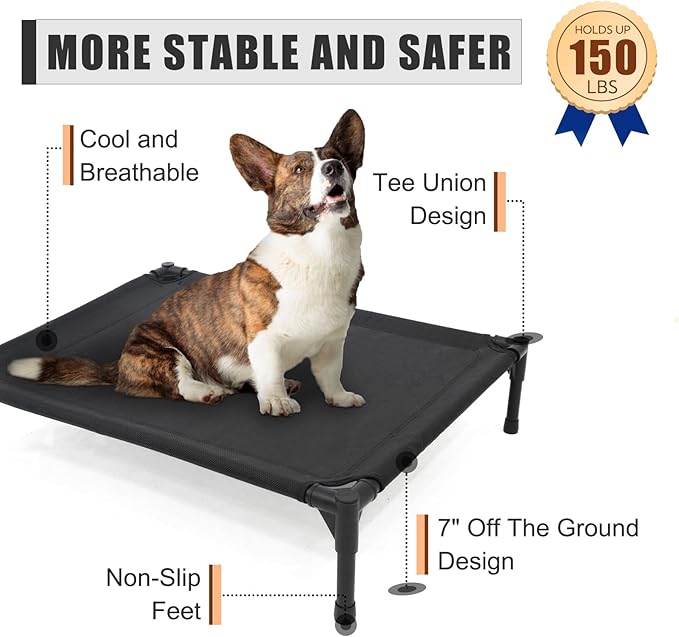 Elevated Dog Bed for Large Dogs, Raised Dog Cot Fits Up to 120 LBs, Heavy Duty Pet Cots with Durable Supportive Teslin Recyclable Washable Mesh, Indoor & Outdoor Pet Bed, Brown