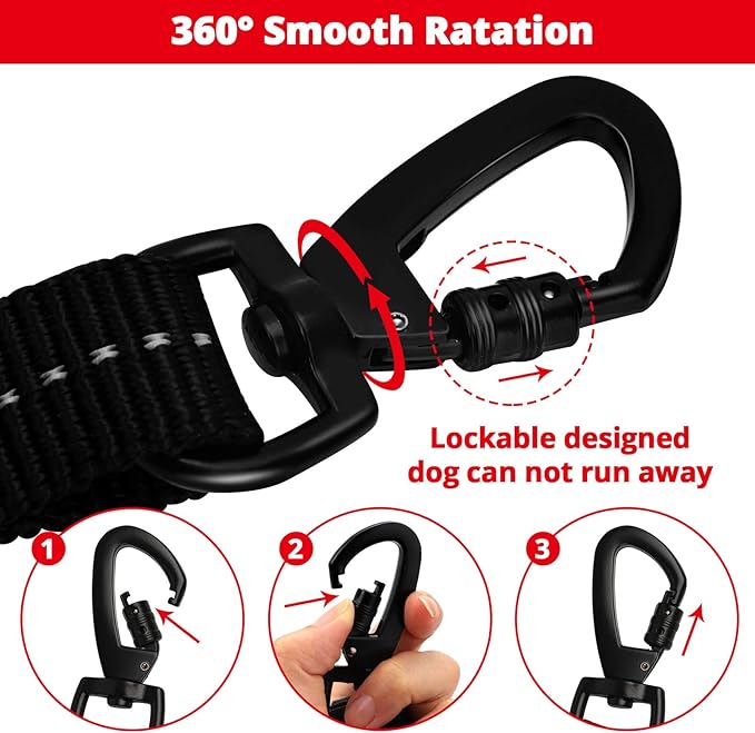Rope Dog Leash 6 FT: Heavy Duty Leashes with Swivel Lockable Hook Reflective Threads Bungee and Padded Handle - Dog Lead for Large Small Medium Dogs Outside Walking Hiking Red