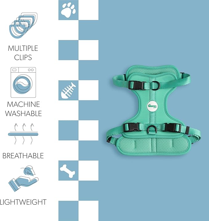 HNS1002K Arlo Medium Adjustable Soft Padded No Pull Pet Harness with 3 Buckles and 3 Leash Clips, Julep