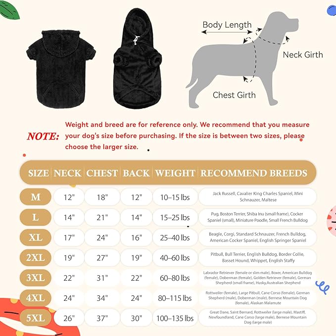Dog Sweaters,Dog Hoodie,Warm Fuzzy Fleece Sweatshirt with Hood & Pocket,Leash Hole,Cozy Cold Weather Pet Clothes Pet Sweater for Small,Medium,and Large Dogs(Black,M)