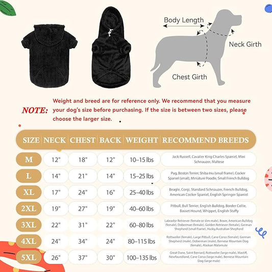 5XL Dog Sweaters for Large Dogs,Extra-Large Dog Hoodie,Warm Fuzzy Fleece Sweatshirt with Hood & Pocket,Leash Hole,Cozy Cold Weather Pet Clothes Sweater Hoodie for Large Dogs(Black,5XL)