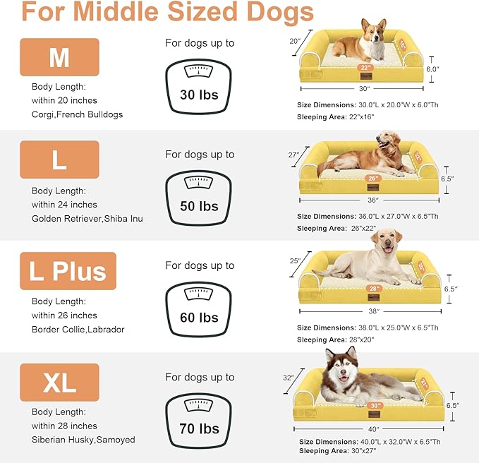 Medium Large Dog Bed Orthopedic Washable: Beds Bolster Medium Large Sized Dog Bed Egg Crate Foam Couch Sofa Waterproof with Removable Cover - Ginger