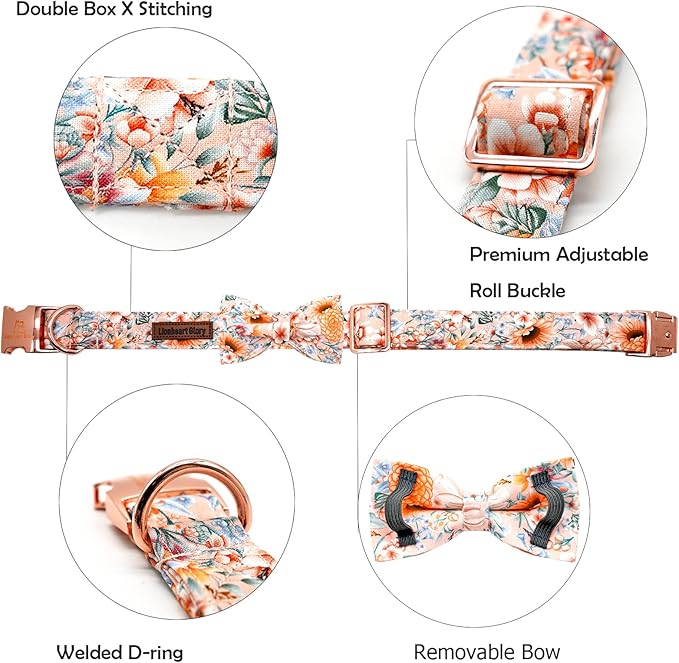 Lionheart glory Dog Collar, Floral Dog Bow Collar for Female or Male Dogs Collar with Bow Adjustable Bowtie Collar for Large Dogs Pet Gift