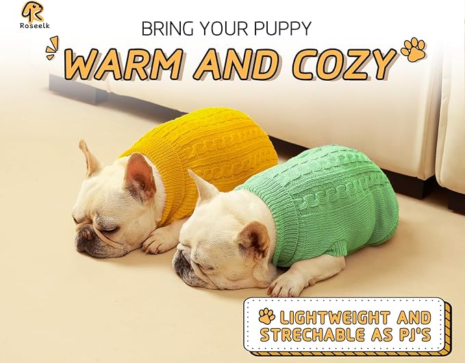 2 Pack Dog Sweaters for Small Dogs - Puppy Medium Warm Clothes in Winter, Turtleneck Pullover Design for Boy Girl Pet, Doggie, Cat, Kitten Chihuahua Bulldog Pug Beagles (XS, Yellow, Green)