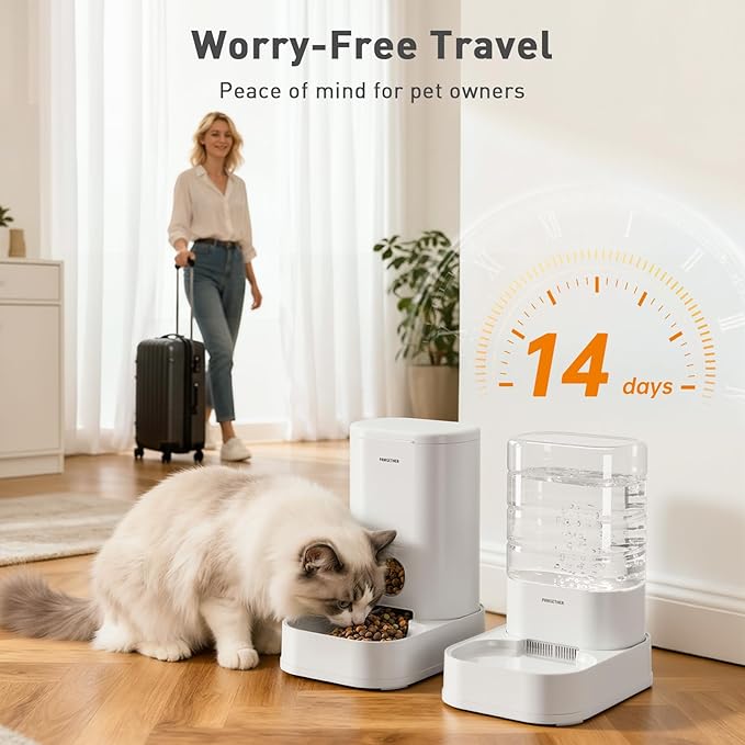 PAWGETHER® 2 Pack Gravity Cat Feeder and Water Dispenser 1 Gallon/3.5L Automatic Cat and Dog Feeder and Watererer with Pet Food Bowl for Puppy Kitten Rabbits