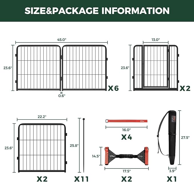 FXW Instant Unleashed Dog Playpen, Portable Pet Fence for Outdoor, RV Trips, and Camping, 24 inch, 16 Panels for Puppy and Small Dogs with Easy-Carry Straps (2 Pack) and Stake Bag│Patented