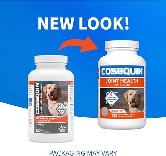 Nutramax Laboratories Cosequin Maximum Strength Joint Health Supplement for Dogs - With Glucosamine, Chondroitin, and MSM, 2 Pack, 264 Total Chewable Tablets