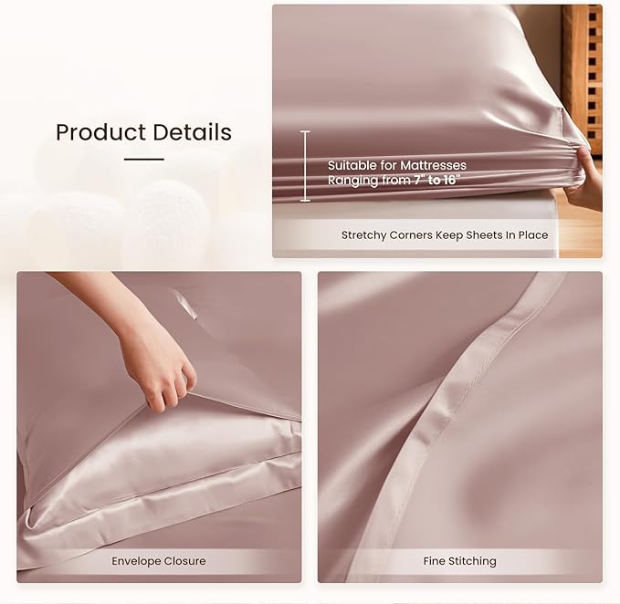 THXSILK Silk Sheet Set 4Pcs, 6A+ Top Grade 100% Natural Mulberry Silk Bed Sheets, Luxury Bedding Sets Ultra Soft Durable Cooling, 1 Fitted Sheet, 1 Flat Sheet and 2 Pillow Shams (Queen, Purple)