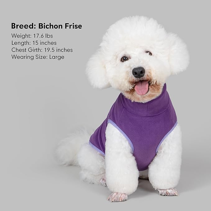 cyeollo Fleece Dog Sweater, Turtleneck Dog Sweatshirt Stretchy Pullover Fleece Vest Warm Winter Fall Clothes for Small Dogs Boy Girl Pet Apparel, Purple M