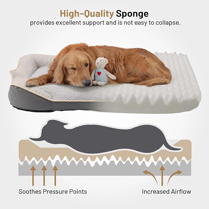 Waterproof Orthopedic Dog Bed for Large Dogs - Cooling PU Fabric, Removable Washable Cover, L-Size Pet Bed for Dogs & Crate Use