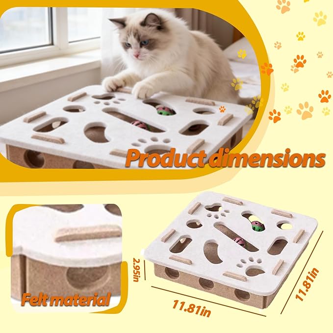 Interactive Cat Puzzle Toy, Felt Maze Box, Allows Cats to Play Independently, Scratching and Hunting Puzzle Box, Kitten Toy, a Gift for Kittens. (Camel-White Square)