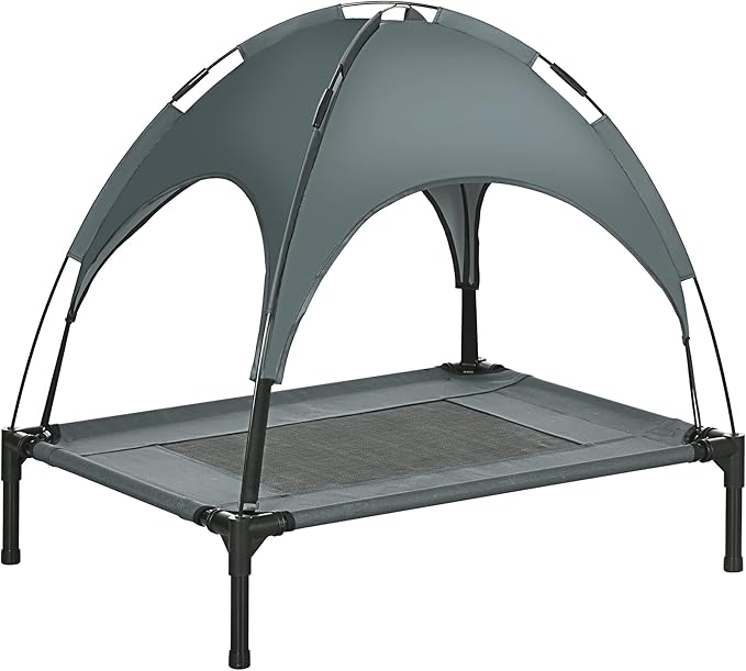 PawHut Elevated Portable Dog Cot Cooling Pet Bed With UV Protection Canopy Shade, 30 inch