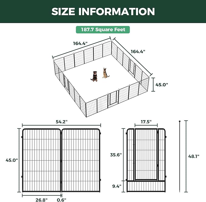 FXW Instant Unleashed Dog Playpen, Portable Pet Fence for Outdoor, RV Trips, and Camping, 45inch, 24 Panels for Large Dogs│Patented