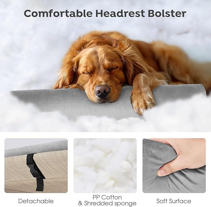 Veehoo Large Elevated Dog Bed, Outdoor Raised Dog Cot Hammock Bed with One-Sided Removable Headrest Bolster, Cooling Breathable Washable Teslin Mesh, Off Ground, Anti-Slip, XXL, CWC2204BCP