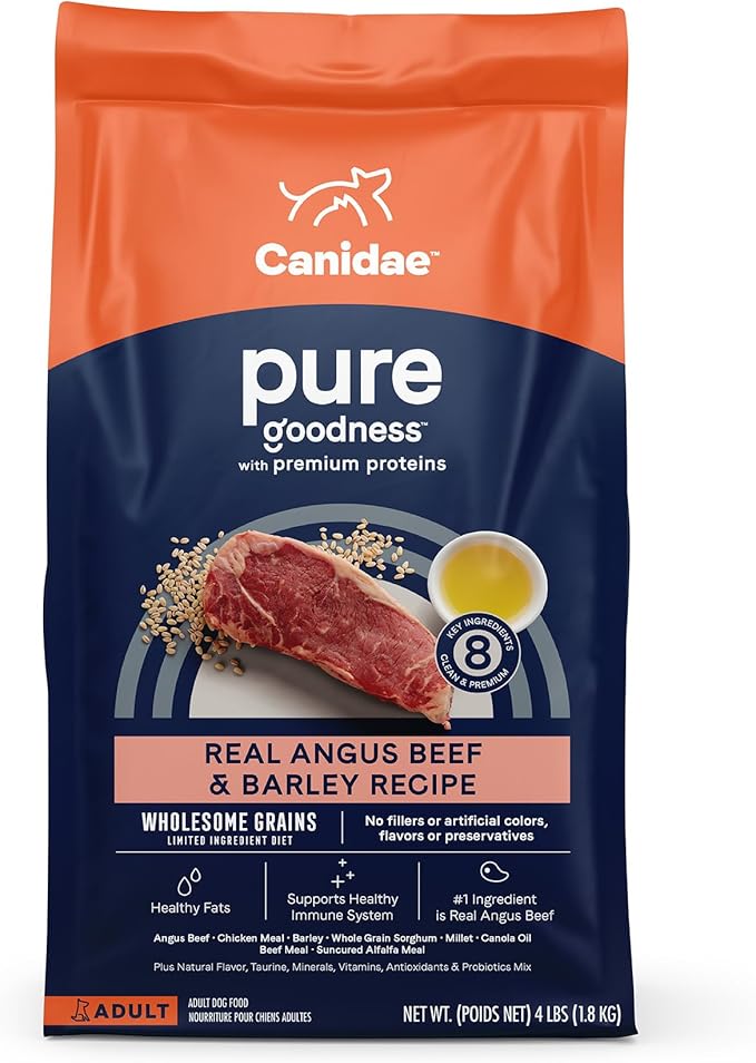 CANIDAE Pure Farm to Bowl Grass-Fed Beef & Barley Dry Dog Food, Adult, 4lb