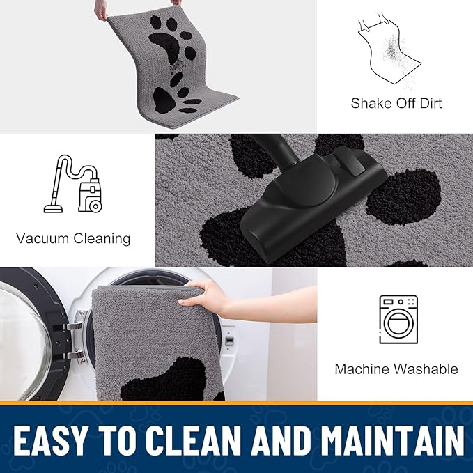 Smiry Dog Door Mat for Muddy Paws 30x20, Dirt Trapper Non Slip Washable Indoor Doormats, Absorbent Entryway Carpet for Inside Floor, Grey