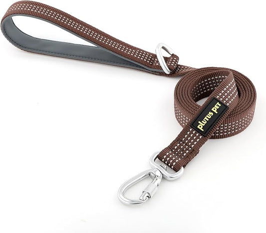 Plutus Pet Heavy Duty Dog Leash with Lockable Aluminum Carabiner, 4/6 Feet Long, Double-Sided Reflective Nylon, Padded Handle, for Puppy, Small, Medium and Large Dogs (Chocolate, 1" x 4')