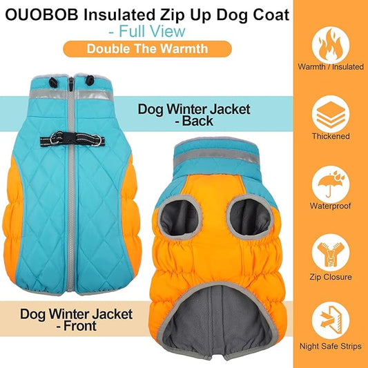 Warm Dog Coats for Large Dogs, Waterproof Dog Jacket with Harness Built in, Zipper Clousure, Fleece Lining, Turtleneck, for Cold Weather, Snowsuit for German Shepherd, Weimaraner, Labrado XXXL