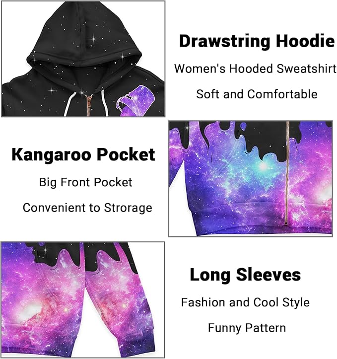 Women's Zip Front Plaid Sweatshirts Print Hoodie Fall Jackets Long Sleeve Casual Drawstring Clothes