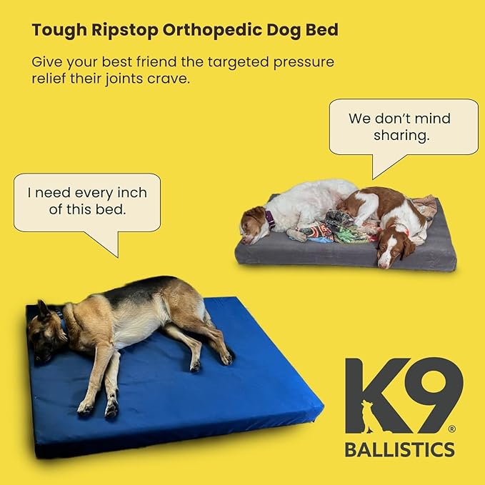 K9 Ballistics Tough Ripstop Orthopedic Rectangle Dog Bed Removable Washable Cover, Solid Orthopedic Foam for Size XXL Giant Big Dogs 68"x40", Light Gray Velvet