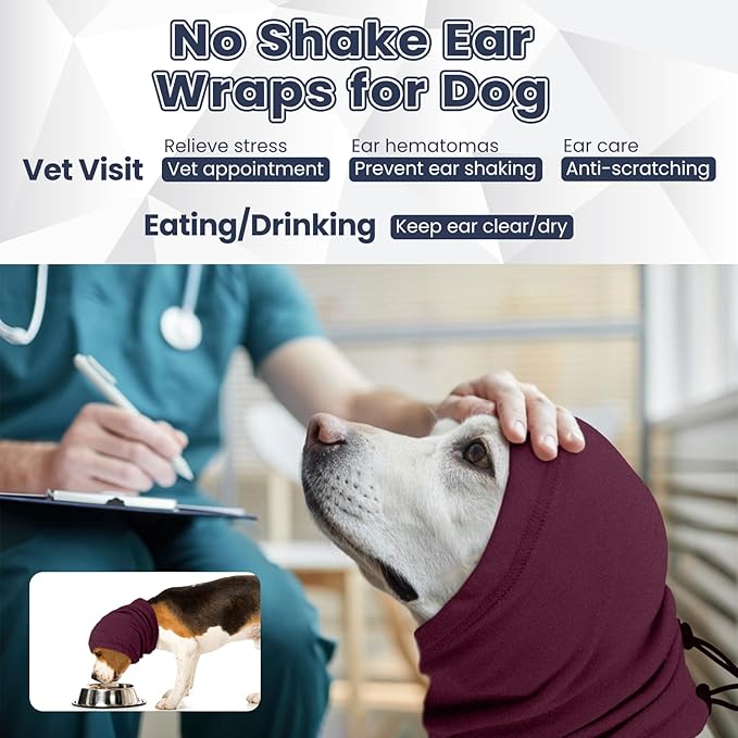 Nanaki Calming Hoodie Dog Ear Cover Dull Red,S -Soft No Shake Dog Ear Wrap Hematoma, Adjustable Head Protection for Fireworks Grooming, Anxiety Relief, Thunderstorm, Bathing Noise Protection