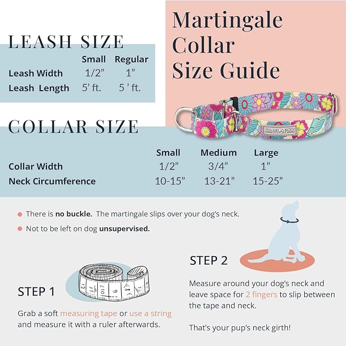 Lucky Love Dog Martingale Dog Collar & Leash - Adjustable, No-Slip, Durable, Comfortable, Soft Webbing, & Stylish Patterned Collar & Leash Set for Male and Female Dogs - Clara Combo, Medium