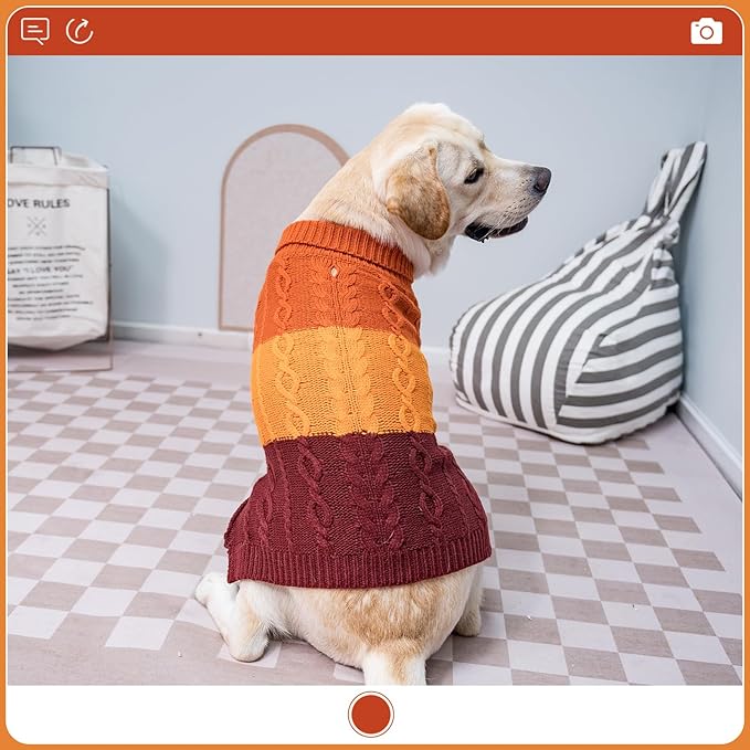 EXPAWLORER Dog Sweater - Large Dogs Fall Sweaters for Girls Boys,Classic Turtleneck Knitwear Dog Clothes for Cold Weather, Cable Knit Dogs Outfit,Coat,Pet Apparel(Orange,XL)