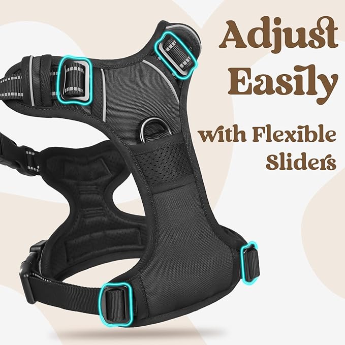 rabbitgoo Dog Harness for Large, No Pull Pet Harness with 3 Buckles, Adjustable Soft Padded Vest with Control Handle, Walking Reflective Pet Vest for Extra Large Dogs, Black, XL