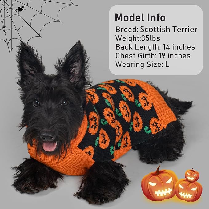 KYEESE Halloween Dog Sweater with Leash Hole Cute Pumpkin Turtleneck Pet Knitwear Extra Warm and Comfortable Orange Festival Pet Clothes for Medium Sized Dog Cozy Halloween Puppy Sweater, XX-Large