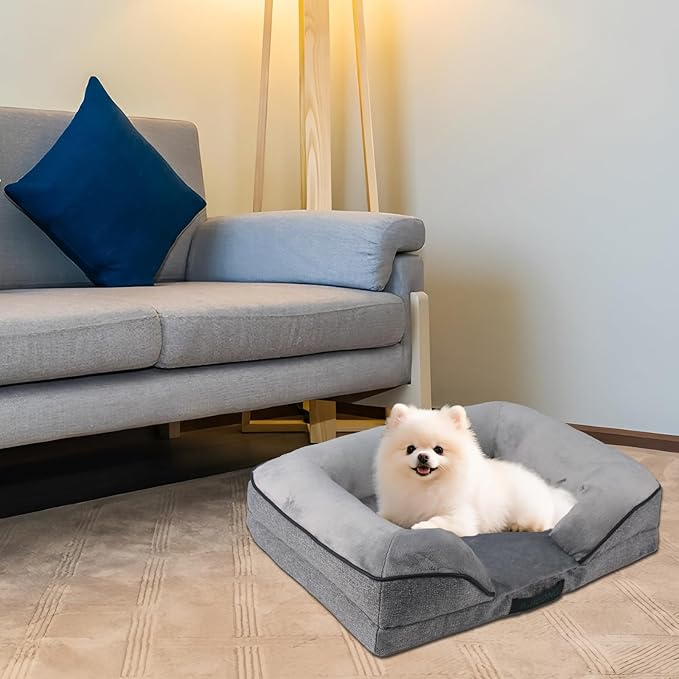 Orthopedic Egg-Shaped Sponge Dog Bed Small Size Dog with Sides, Removable Cover and Non-Slip Bottom (Grey, 24 * 18 * 6)