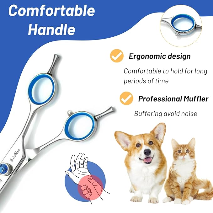 8inch Curved Dog Grooming Scissors Professional, Japanese VG10 Steel Sharp Pet Trimming Shears, with CNC Screw & Ergonomic Handle, 30 Degree Bend Cat Dog Scissors for Grooming Face and Paws Groomers