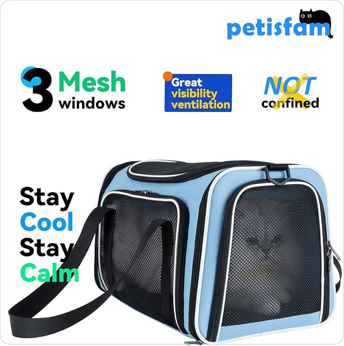 Cats Voluntarily Enter Carrier. Stress-Free Vet Visit, Veterinarian-Approved Design. 360 Mesh Visibility, Long-Term Durability, Car-Safe and Lockable Zips Hug Securely