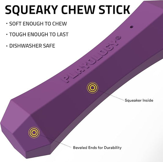Playology Dog Toys | Durable Squeaky Chew Stick for Dogs | Medium Bacon Scented Toy - Easy to Clean and Made from Non Toxic Materials