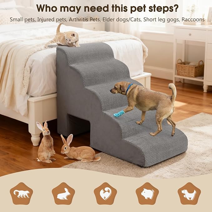 Curved Dog Stairs 22.4 inches High, Dog Ramp Stairs for Small Dogs for High Beds 20-25 inches Tall, Pet Stairs/Steps for Old Dogs Cats, Grey