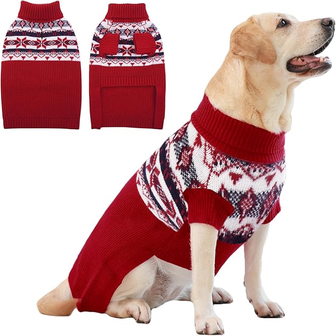IECOii Extra Large Dog Sweater,XXXXL Dog Sweater Larged Size Dog,4XL Big Dog Sweater Turtleneck Knitwear Dog Cold Weather Sweater,Girl and Boy Red Dog Sweater for Doberman, Great Dane,XXXX-Large