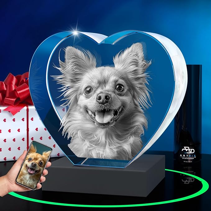 ArtPix 3D Crystal Photo, Christmas Personalized Gifts for Women, Wife, Her, Him, Men, Husband, Grandma, Great Xmas Customized Gift with Your Own Photo, Custom Glass 3D Laser Etched Picture Wedding