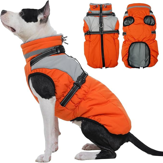 Kuoser Dog Coat, 2 in 1 Dog Jacket with Harness Built in, Winter Waterproof Puppy Puffer Jacket Snowsuit for Small Medium Large Dogs, Cold Weather Reflective Pet Fleece Hunting Vest with Zipper